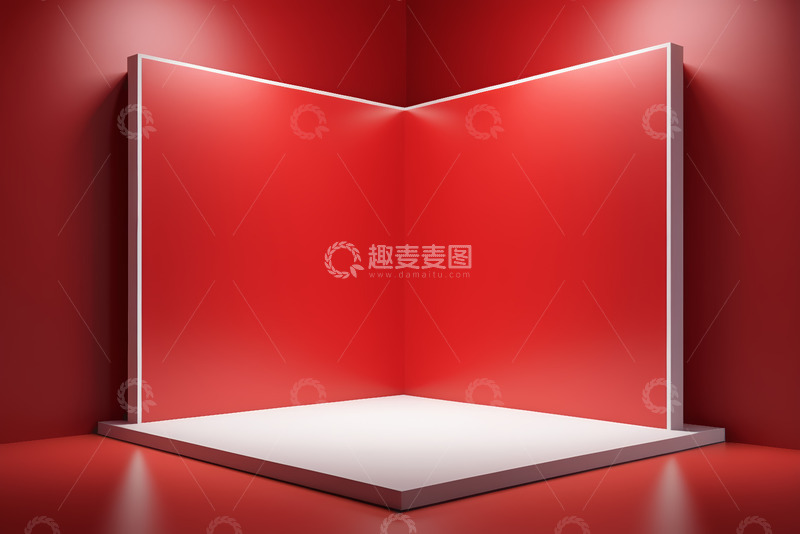 高清大图下载【趣麦麦图】红色背景白色展示台