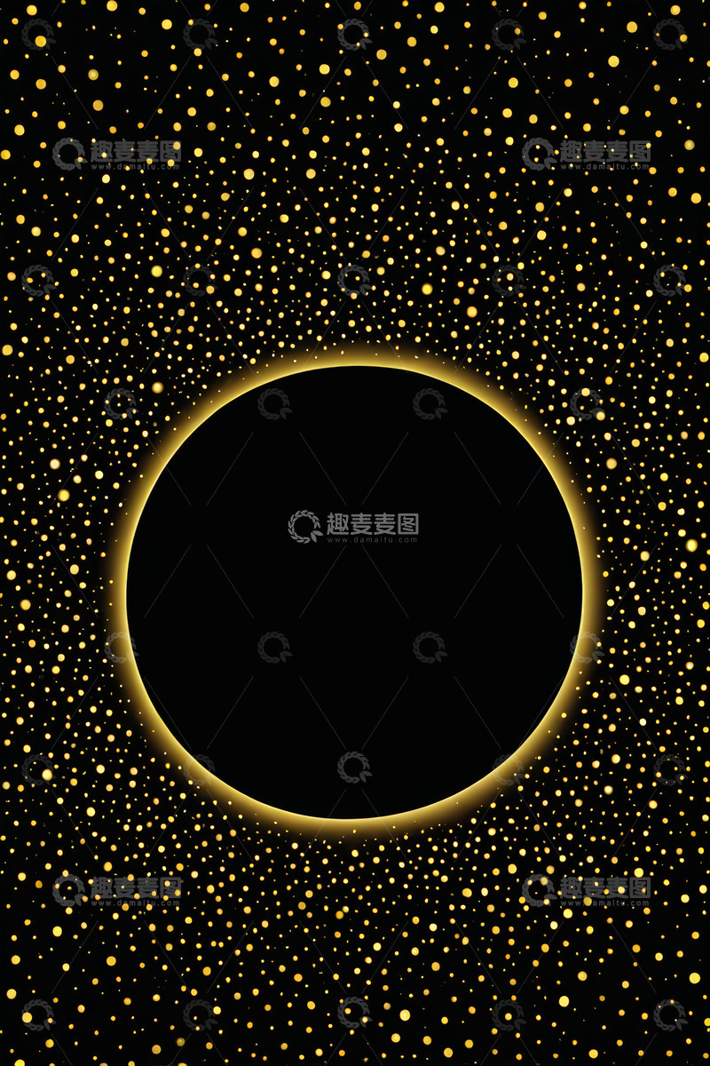 高清大图下载【趣麦麦图】黑色背景金色光斑圆环图案