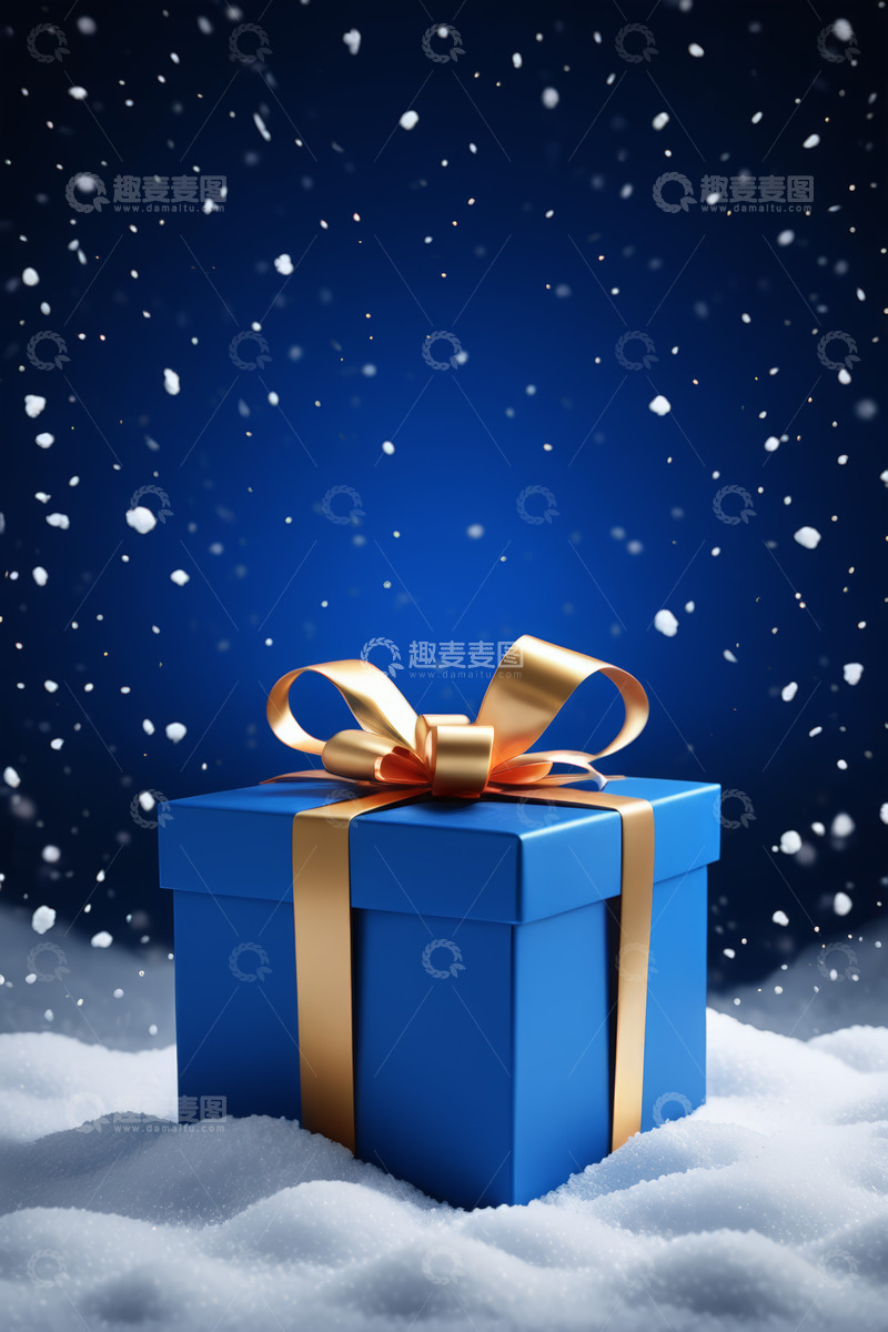 高清大图下载【趣麦麦图】雪地上的蓝色礼物盒