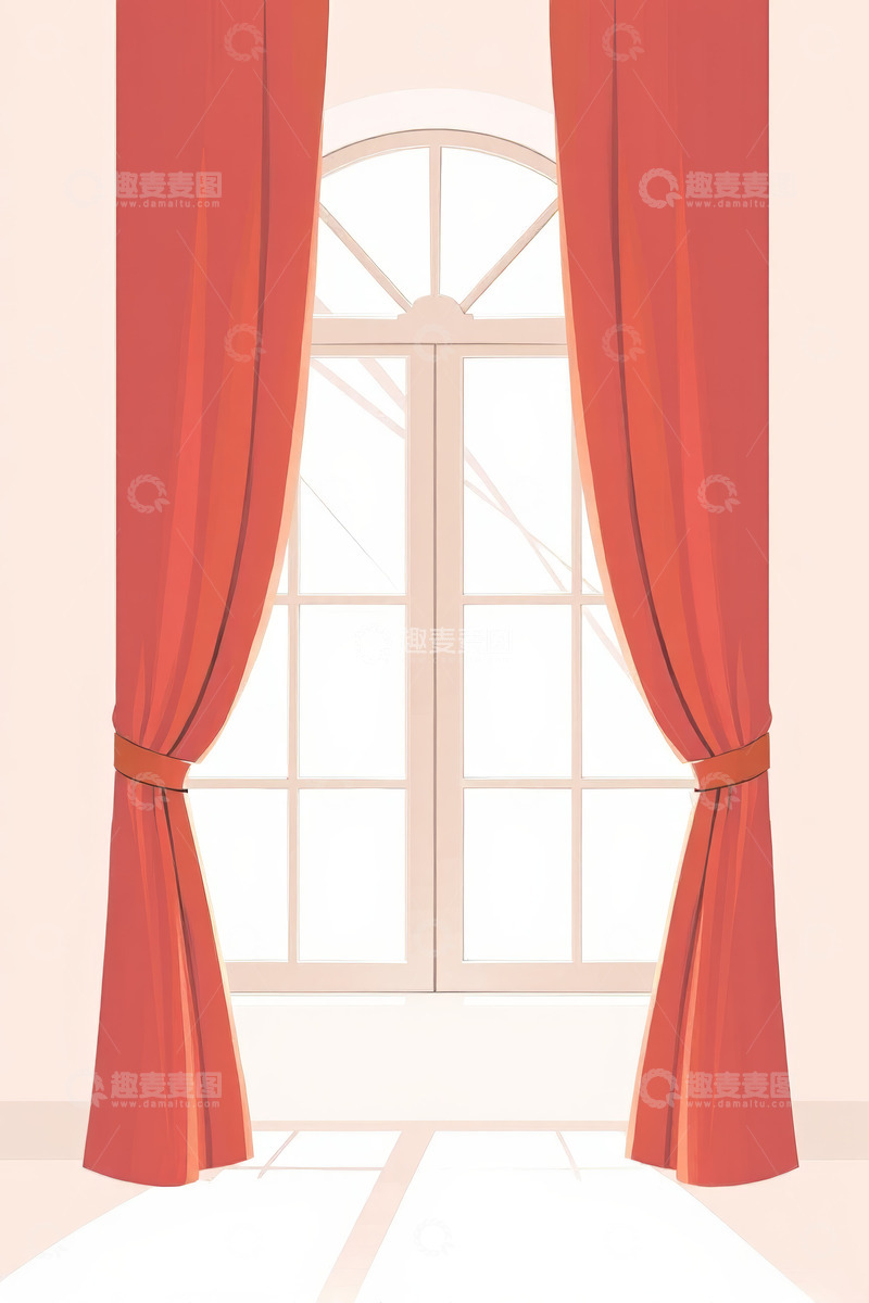 高清大图下载【趣麦麦图】室内红色窗帘窗户场景