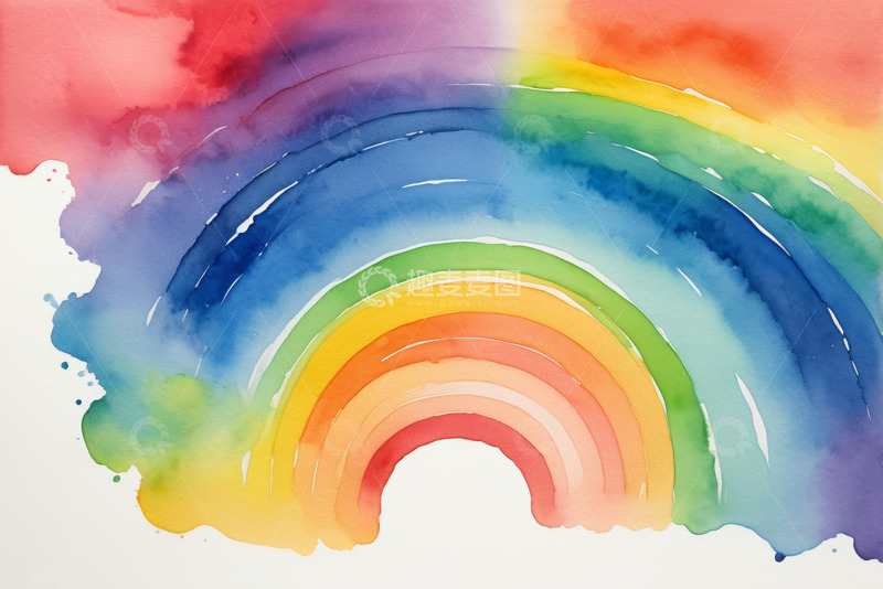 高清大图下载【趣麦麦图】水彩绘制的彩虹图案