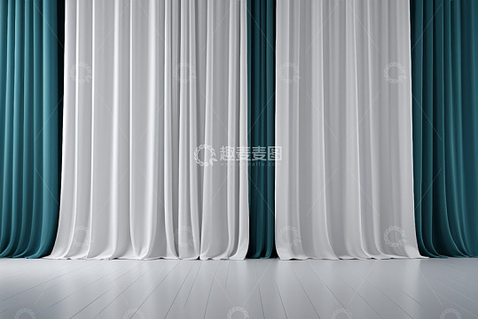 室内蓝白双色窗帘背景画面
