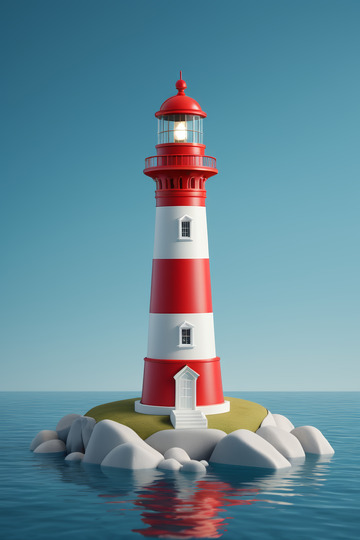 海上红白相间灯塔