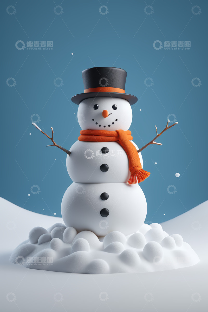 高清大图下载【趣麦麦图】戴帽围巾雪人冬季形象