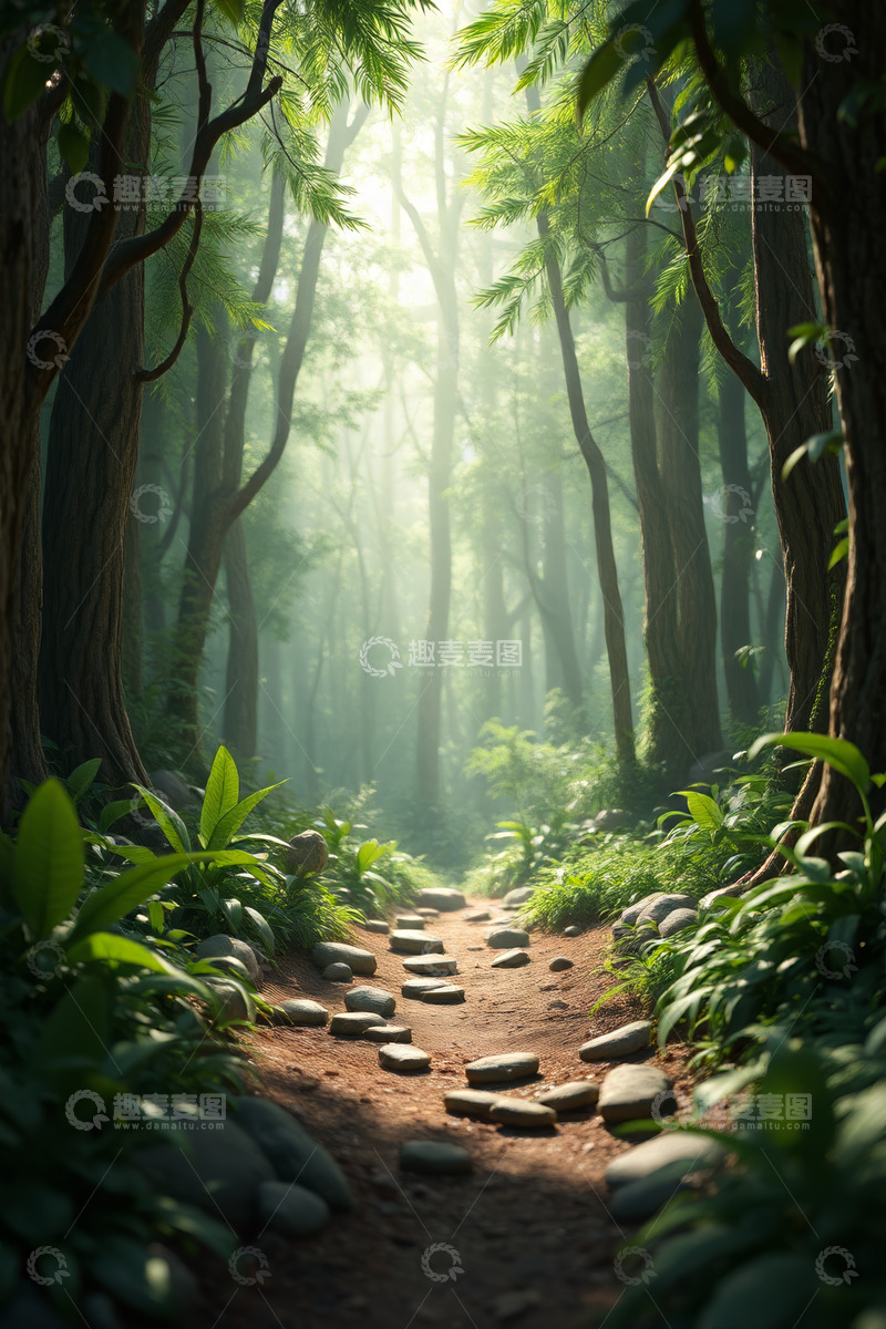 高清大图下载【趣麦麦图】阳光照耀下的森林小径