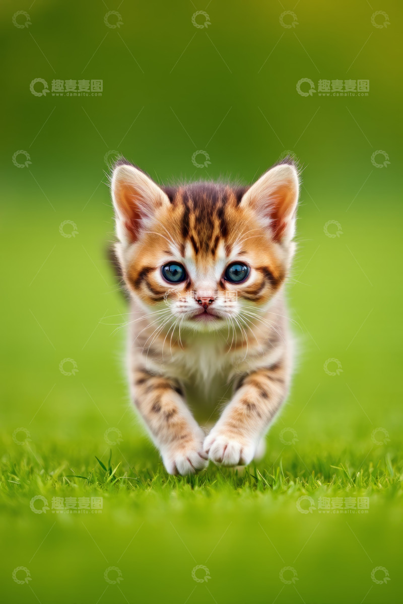 高清大图下载【趣麦麦图】草地上奔跑的可爱小猫