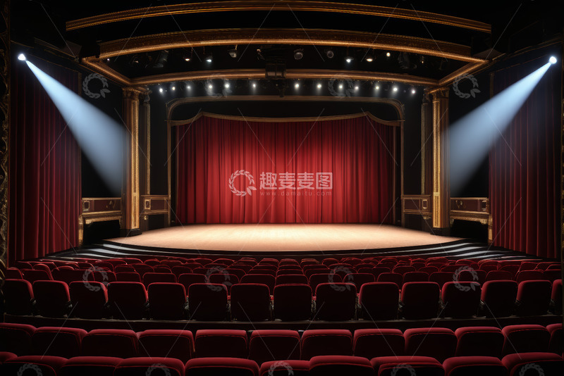 高清大图下载【趣麦麦图】剧院内红色幕布舞台场景