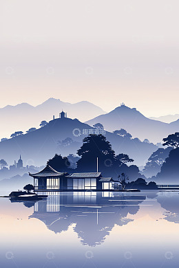 山水间中式建筑景观