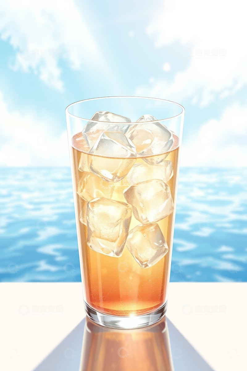 高清大图下载【趣麦麦图】夏日海边冰饮玻璃杯