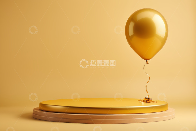 高清大图下载【趣麦麦图】金色气球悬浮于金色展示台