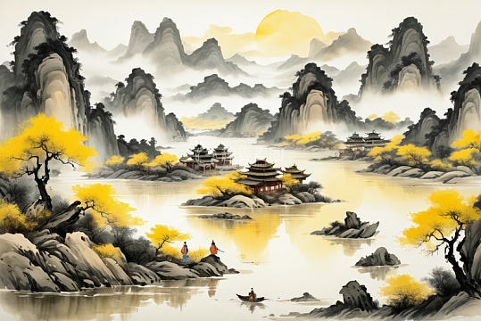 中式山水古风景观图