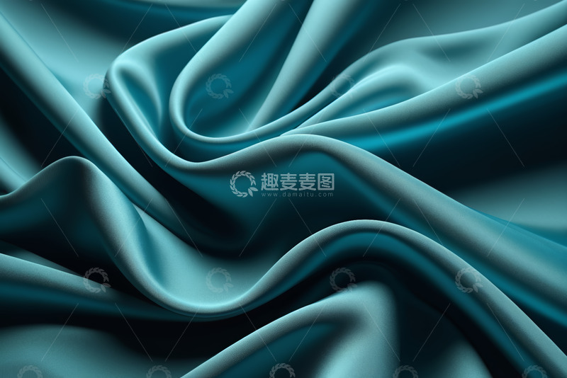 高清大图下载【趣麦麦图】蓝绿色丝绸织物波浪纹理