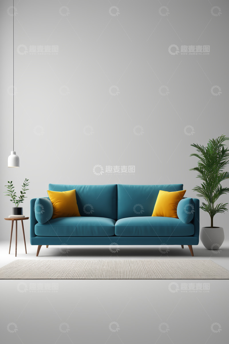 高清大图下载【趣麦麦图】蓝色沙发室内家居装饰场景