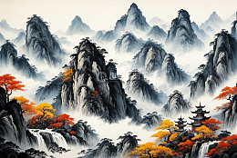 中式山水风景古建筑
