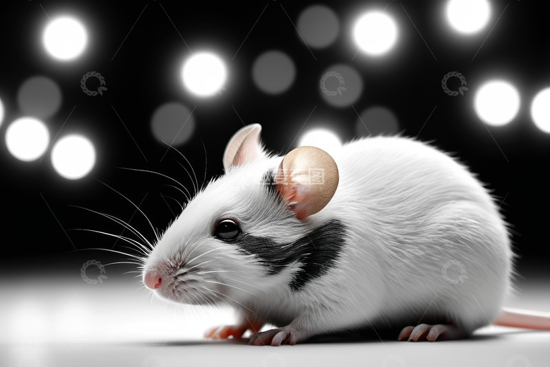 高清大图下载【趣麦麦图】特写白色老鼠黑背景素材