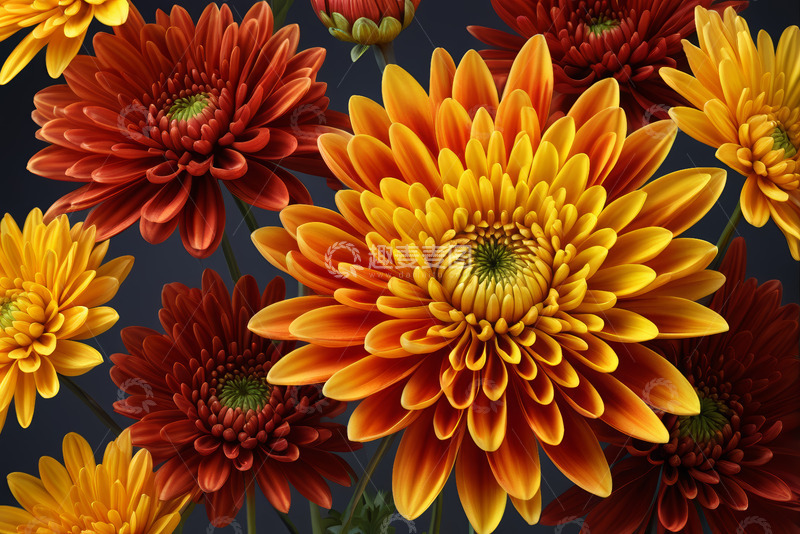 高清大图下载【趣麦麦图】红黄相间菊花特写