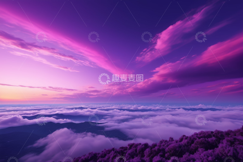 高清大图下载【趣麦麦图】紫色梦幻云海天空景观