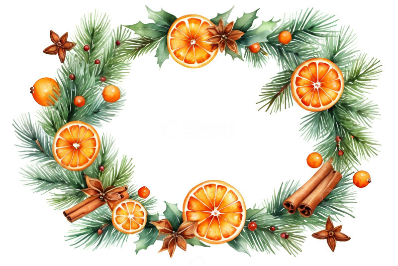 高清大图下载【趣麦麦图】水彩风格圣诞装饰花环