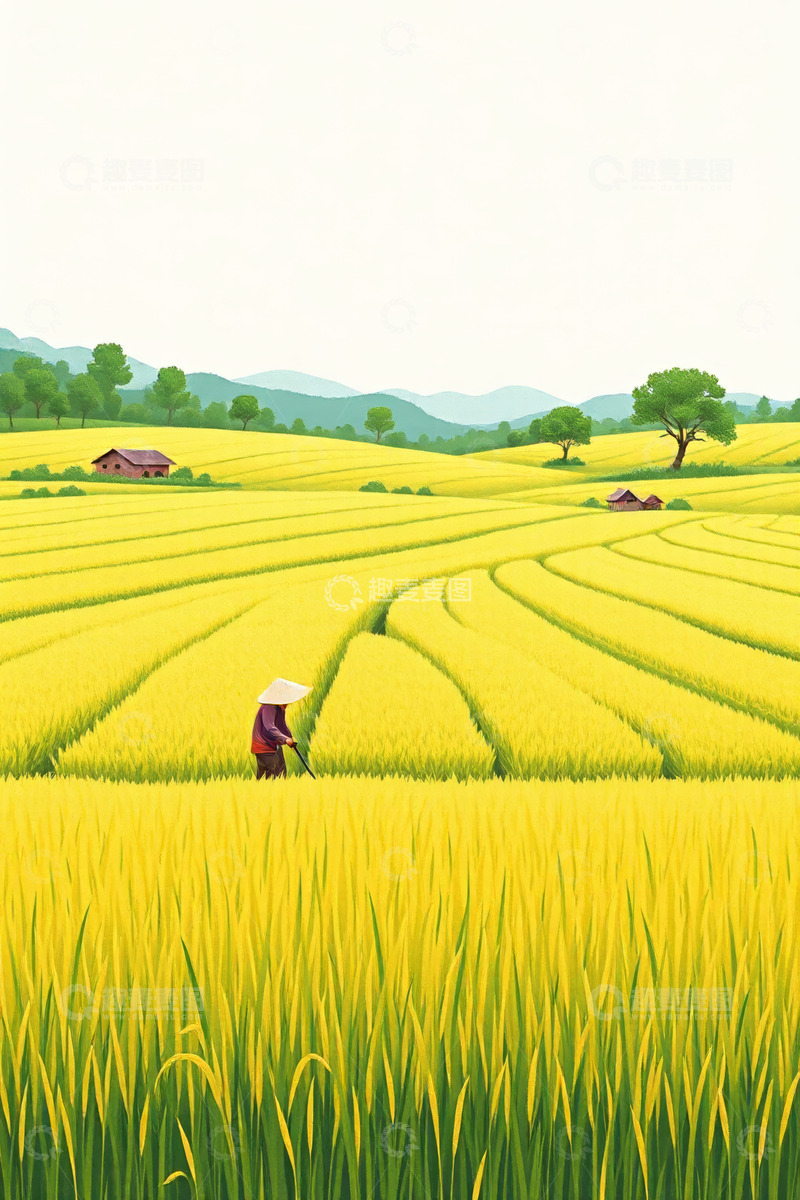 高清大图下载【趣麦麦图】稻田农民劳作景象
