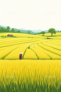 稻田农民劳作景象