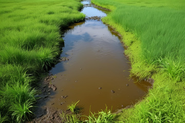 田野间的溪流自然景观