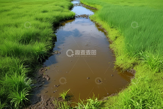 田野间的溪流自然景观