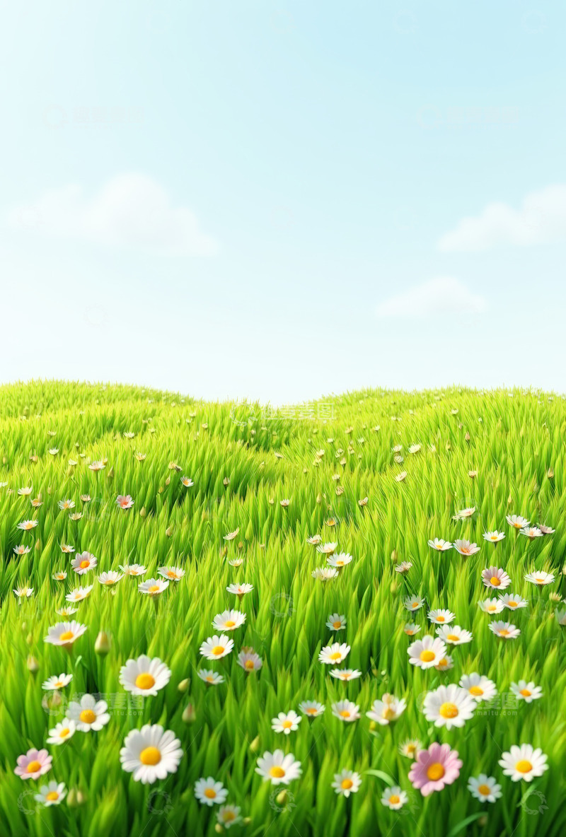高清大图下载【趣麦麦图】绿草地与雏菊风景
