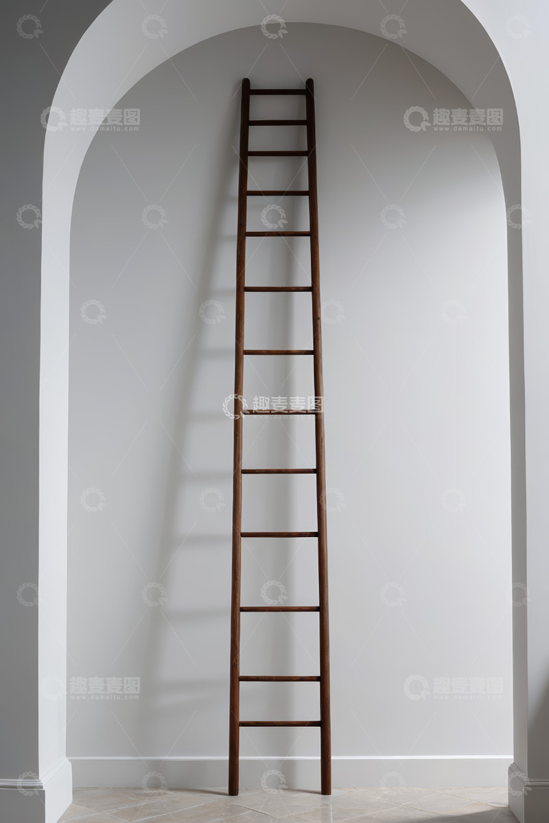 高清大图下载【趣麦麦图】靠墙放置的木质梯子室内场景