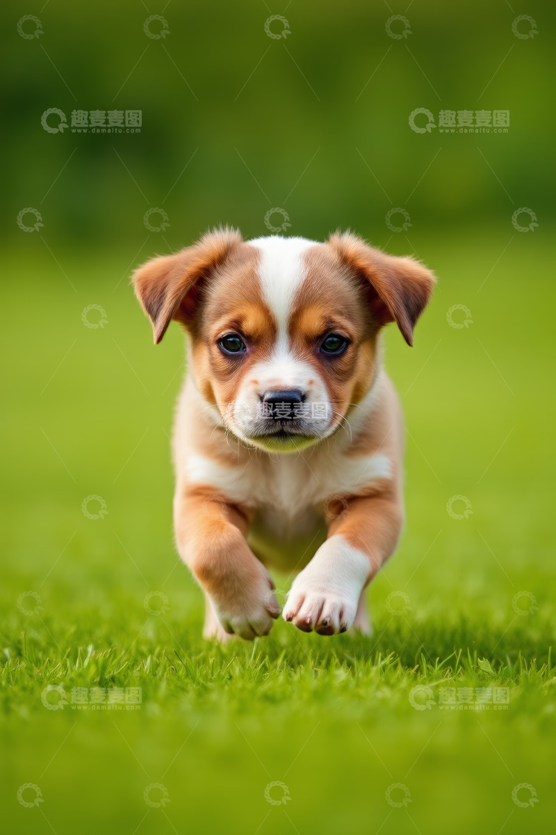 高清大图下载【趣麦麦图】草地上奔跑的可爱小狗