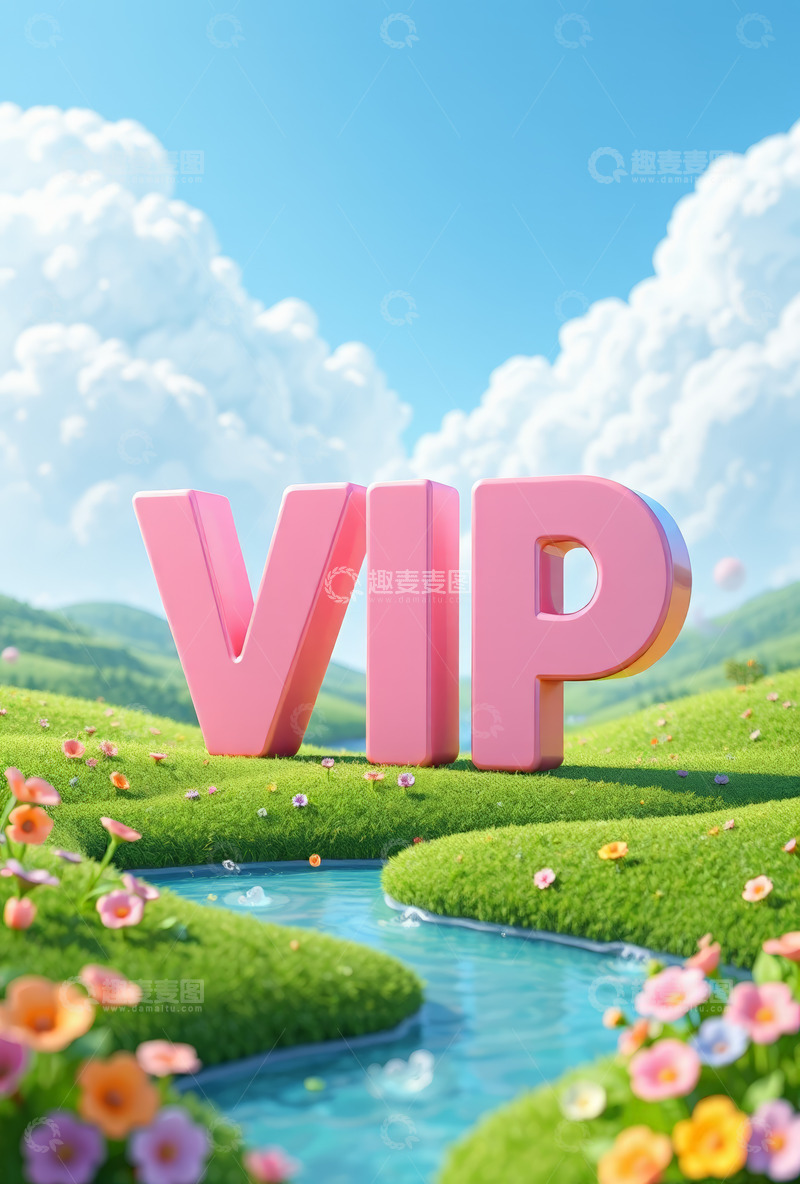 高清大图下载【趣麦麦图】-自然风光中的立体VIP标识