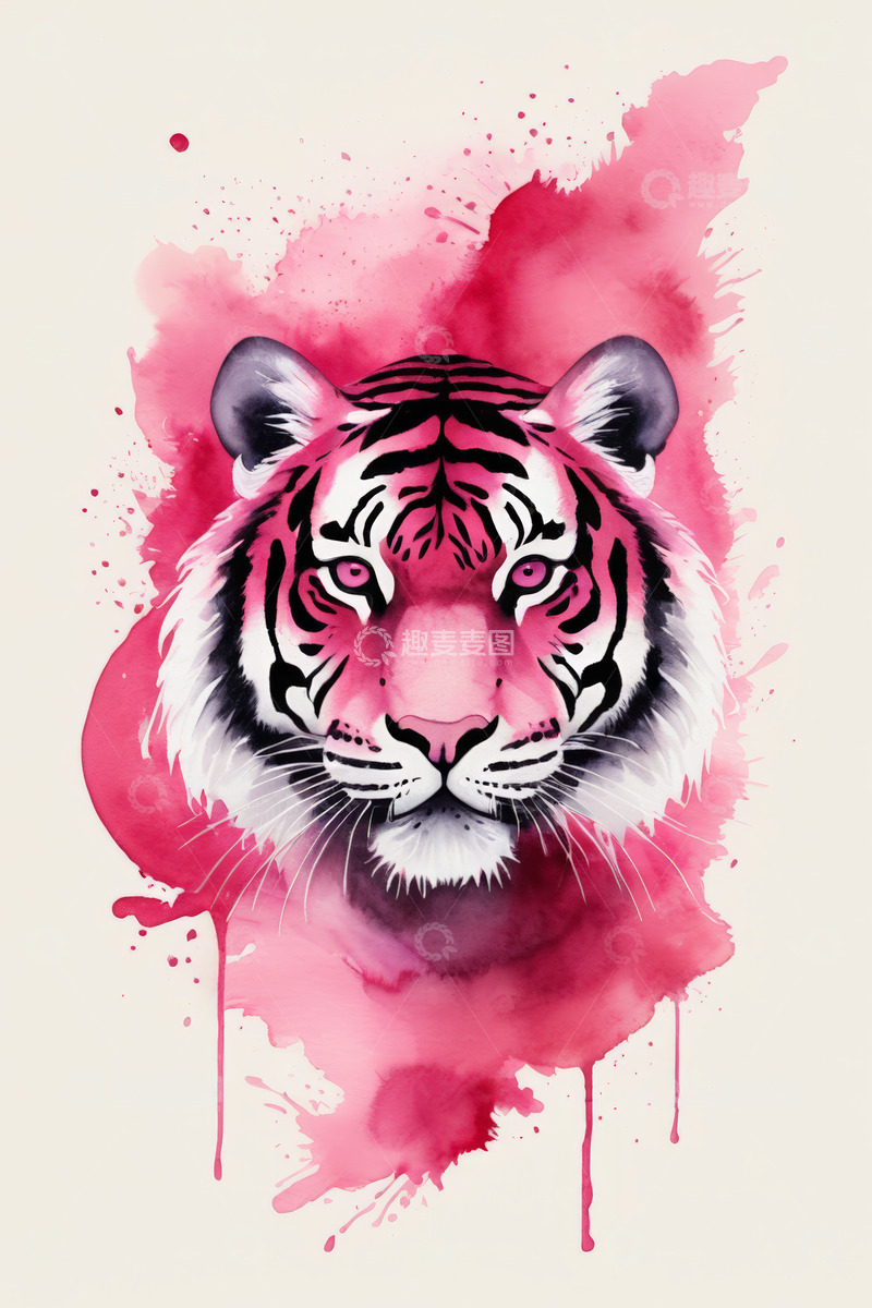 高清大图下载【趣麦麦图】水彩风格老虎头部特写素材