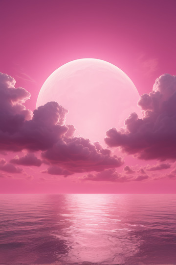 粉色天空下海面与落日景象