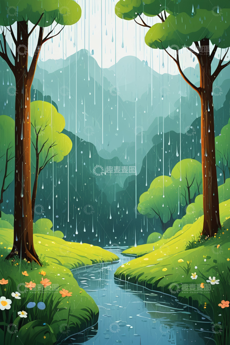 高清大图下载【趣麦麦图】雨中森林溪流风景