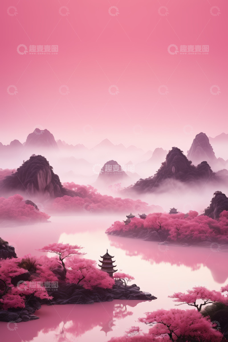 高清大图下载【趣麦麦图】古风山水景观图