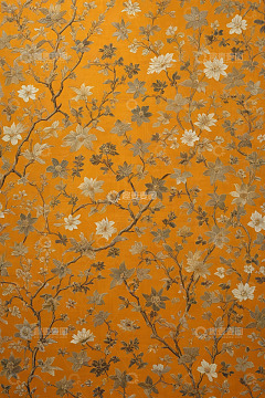 橙色花卉图案织物纹理素材