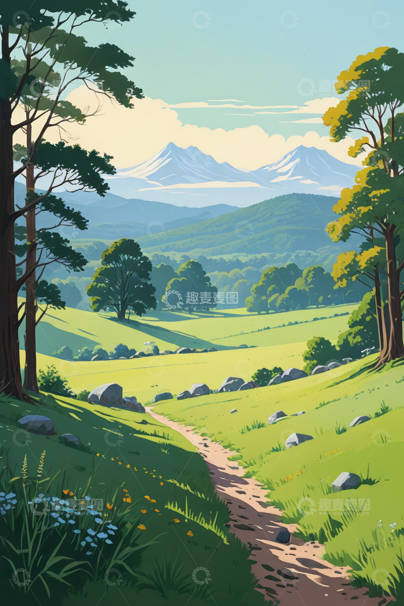 高清大图下载【趣麦麦图】山间草地小径自然风光