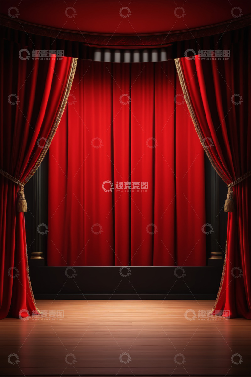 高清大图下载【趣麦麦图】剧院舞台红色幕布场景
