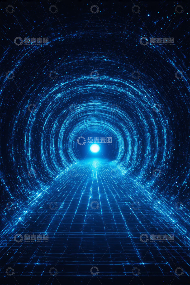 高清大图下载【趣麦麦图】蓝色发光科技隧道