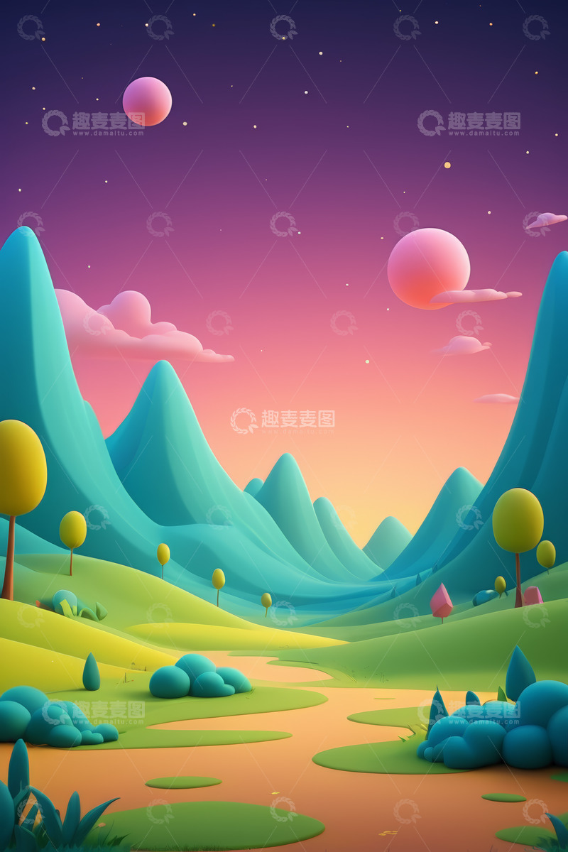 高清大图下载【趣麦麦图】梦幻风格自然风光插画