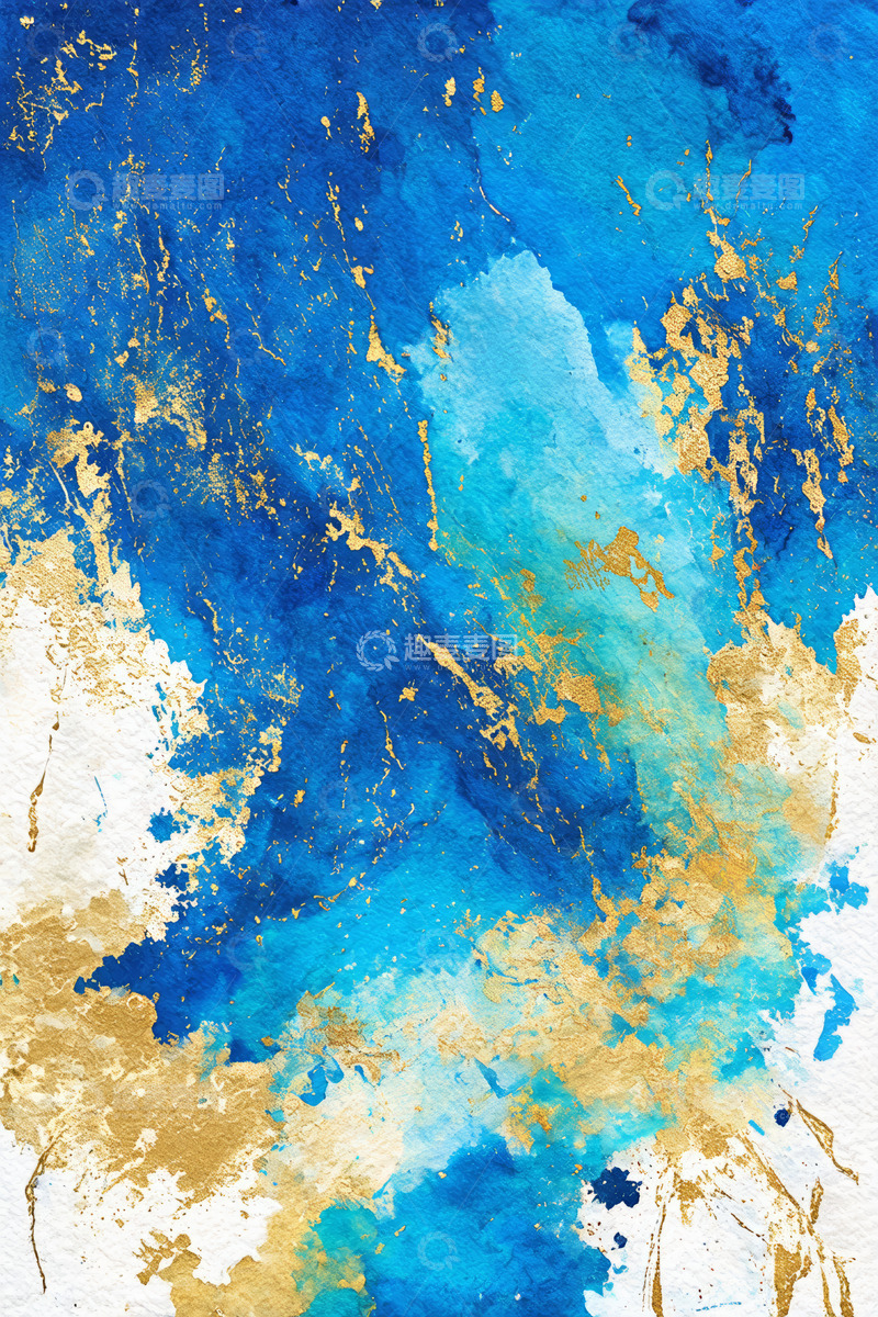 高清大图下载【趣麦麦图】蓝金水彩抽象艺术背景