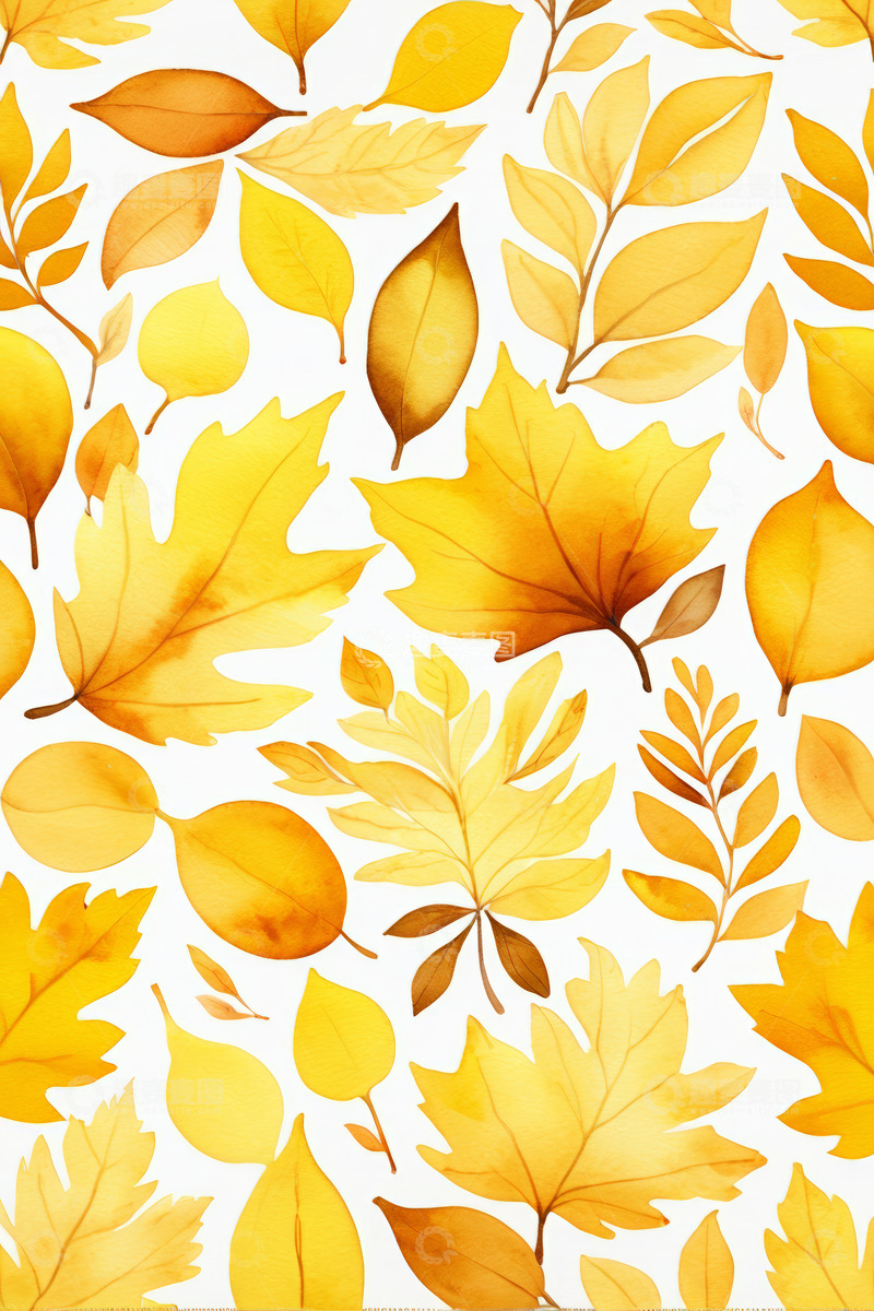 高清大图下载【趣麦麦图】秋季水彩风格树叶图案素材