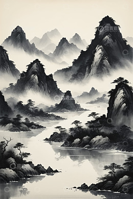 水墨风格山水风景