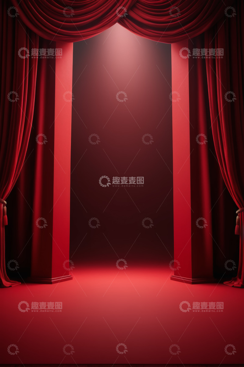高清大图下载【趣麦麦图】红色幕布拉开的舞台场景