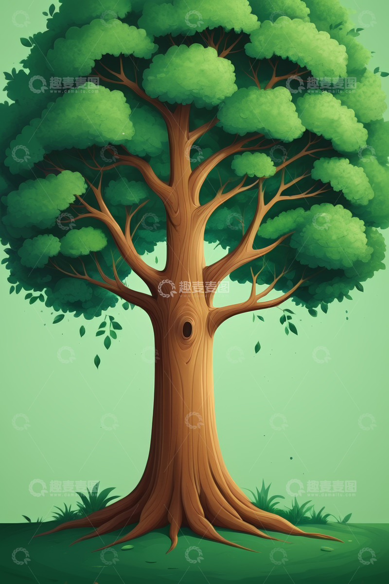 高清大图下载【趣麦麦图】卡通风格绿色大树插画