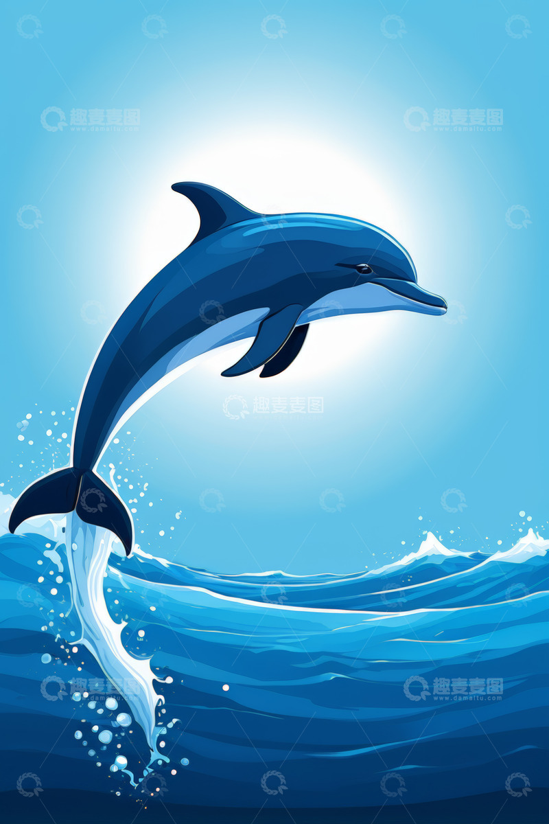 高清大图下载【趣麦麦图】海豚跃出海面卡通画面