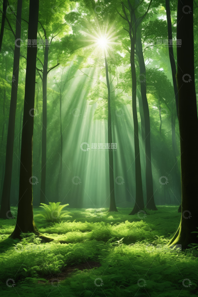 高清大图下载【趣麦麦图】阳光照耀下的茂密森林