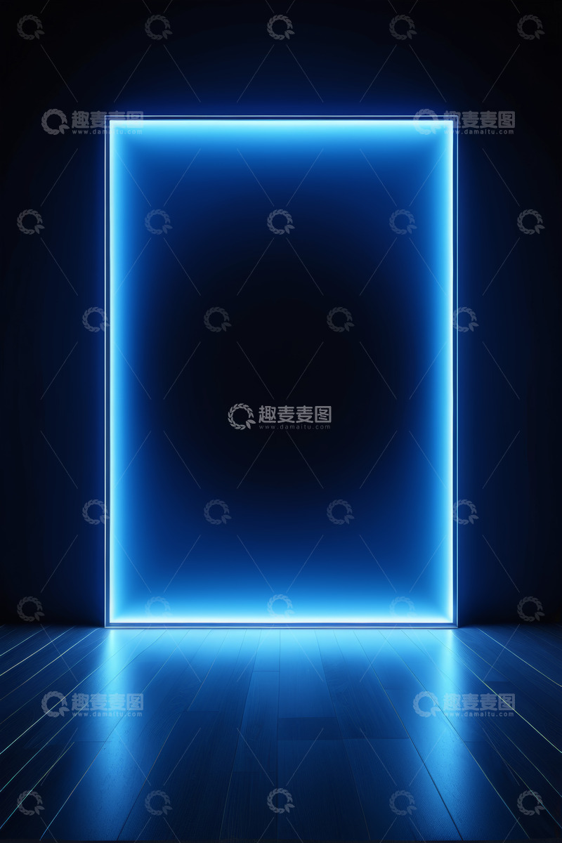 高清大图下载【趣麦麦图】蓝色发光门框现代背景素材