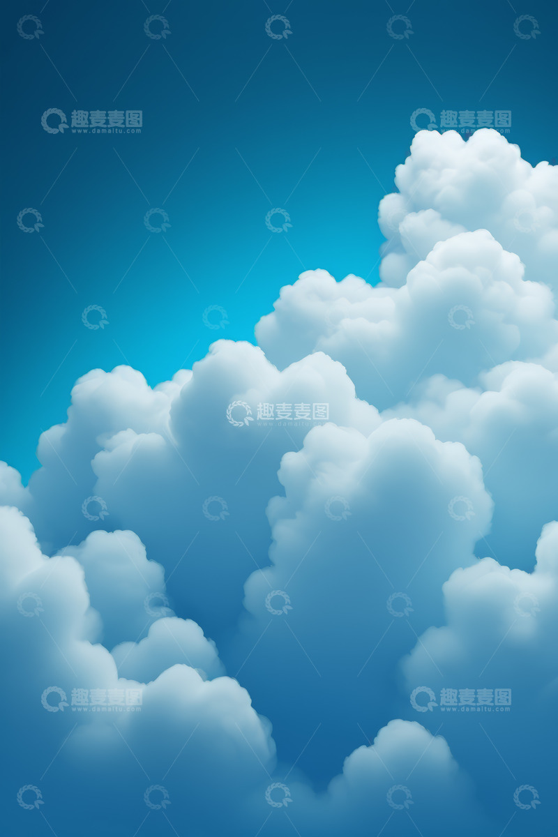 高清大图下载【趣麦麦图】蓝色天空中的蓬松云朵