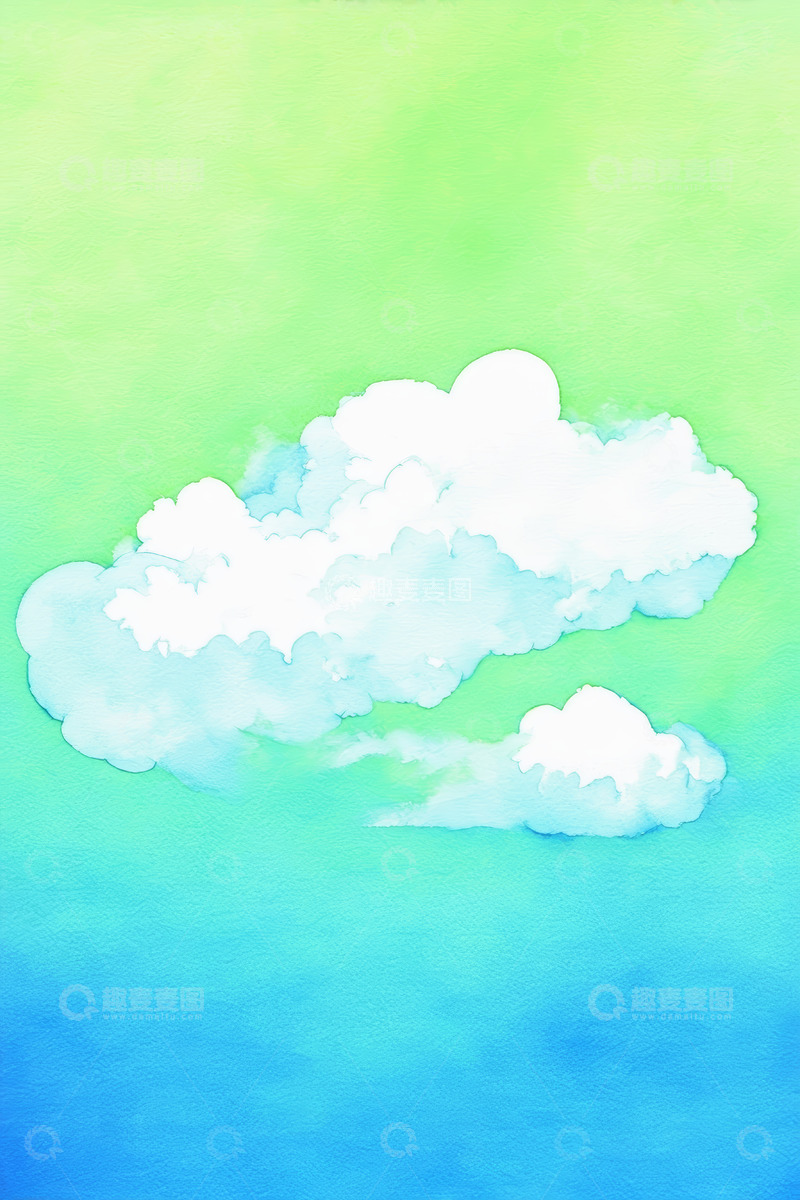 高清大图下载【趣麦麦图】水彩风格蓝天白云背景