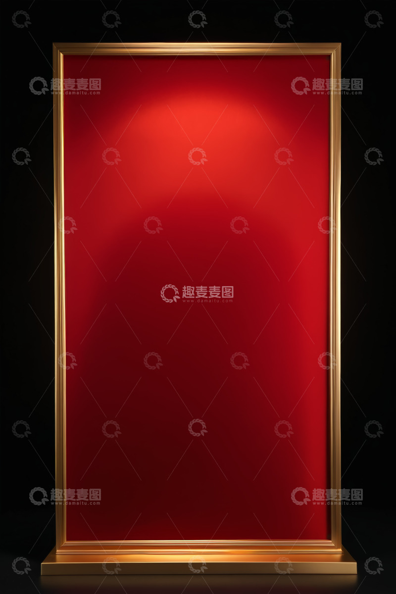 高清大图下载【趣麦麦图】金色边框红色背景展示框